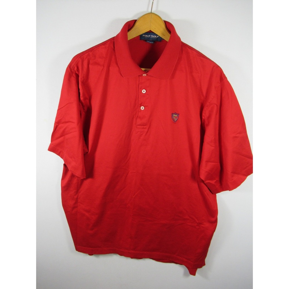 Vintage 90s Ralph Lauren Polo Golf Shirt Men XL Red Embroidered Short Sleeve